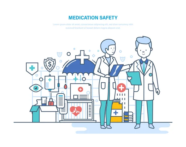 Patienternas medicinering säkerhet. Sjukförsäkring. Livförsäkring, hälso-och. — Stock vektor