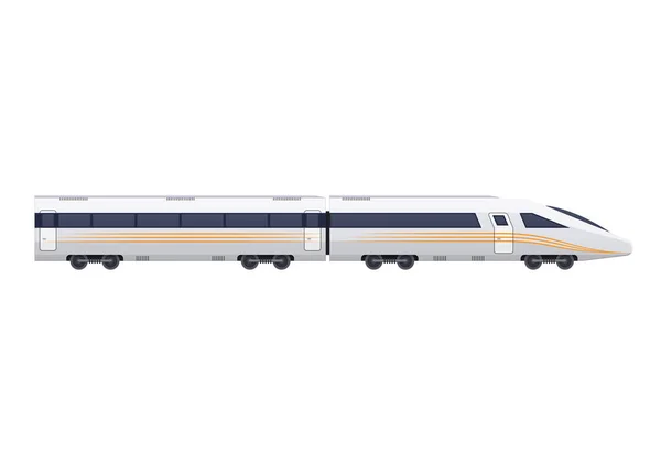 Moderne snelle trein op spoor. Spoorlijn soort vervoer, locomotief. — Stockvector