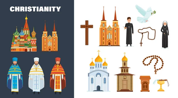 Catholic and orthodox christianity. Belief in God, Christianity, Orthodoxy. — Stock Vector