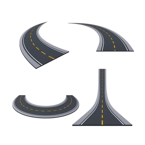 Strade asfaltate, pista, autostrade, strade auto con curve, salite, curve . — Vettoriale Stock