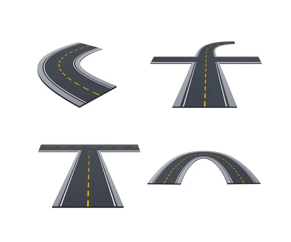 Asphaltierte Straßen, Wege, Autobahnen, Autostraßen mit Kurven, Steigungen, Kurven. — Stockvektor