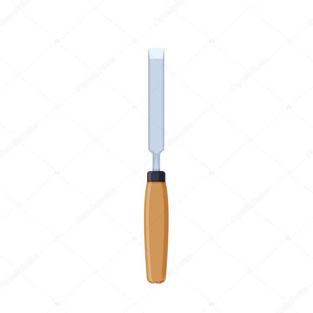 Wooden chisel with metal base, for working with wood, deburring.