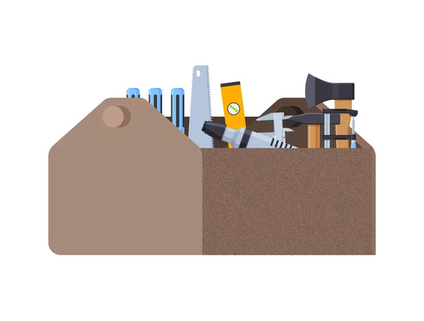 Reparação, ferramentas de construção. Caixa de trabalho com ferramentas para medição, desmontagem . —  Vetores de Stock