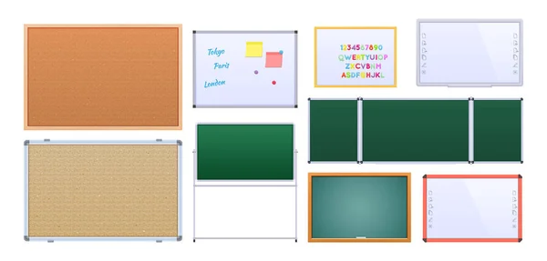 Set of different educational boards, with metallic and wooden frames. — Stock Vector