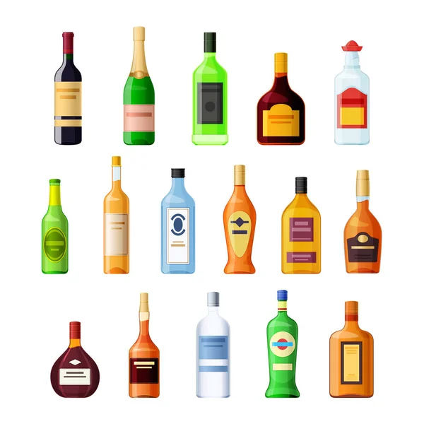 Definir modelo realista, layout, garrafa de vidro vazio de bebida alcoólica . — Vetor de Stock