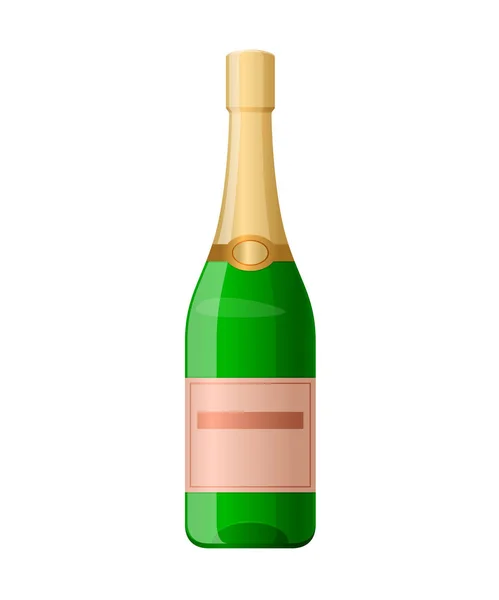 Sjabloon, indeling, lege glazen fles champagne, alcohol drinken. — Stockvector