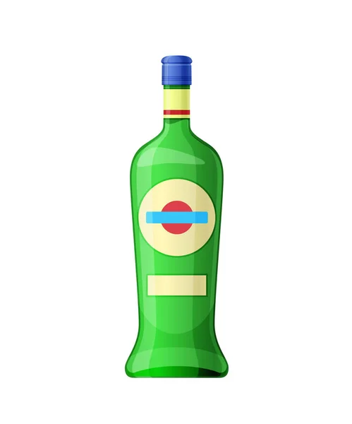 Sjabloon, indeling, lege glazen fles van martini, alcohol drinken. — Stockvector