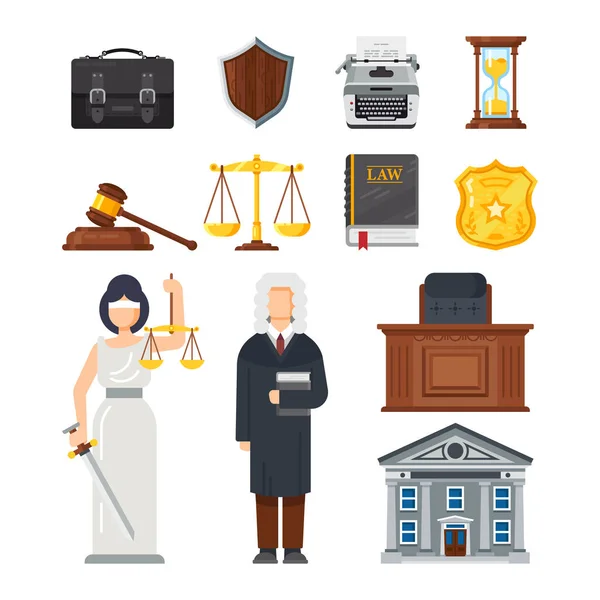 Concept du système judiciaire. Justice, égalité, équilibre, questions juridiques . — Image vectorielle