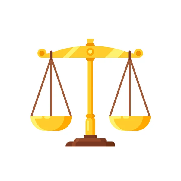 Mooie gouden schalen. Met een gewicht van besluiten, vonnissen, symbool Justitie en evenwicht. — Stockvector