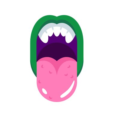 Canavar ağız diş ile. Duygular, dişler, dil, dudaklar ile ağız.