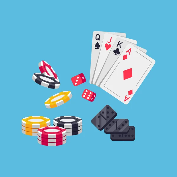 Jogo, jogos de cartas. Casino, poker, volume de negócios em dinheiro, bem-estar financeiro . — Vetor de Stock