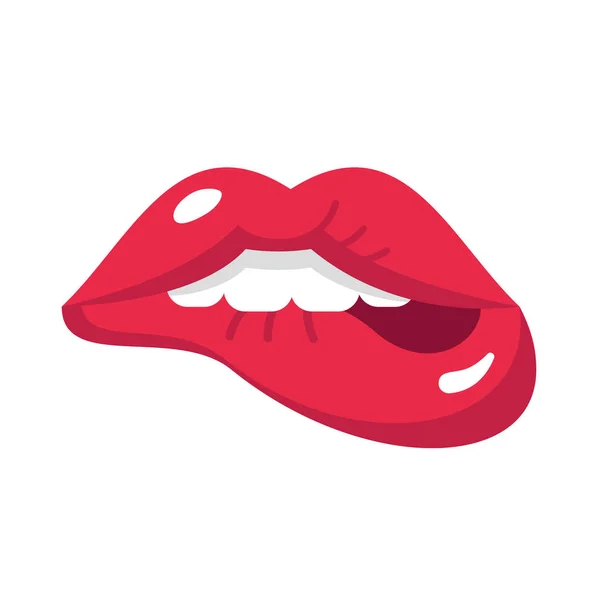 Όμορφα ζωγραφισμένα γυναικεία χείλη με τα συναισθήματα. Στόμα με φιλί, δόντια. — Διανυσματικό Αρχείο