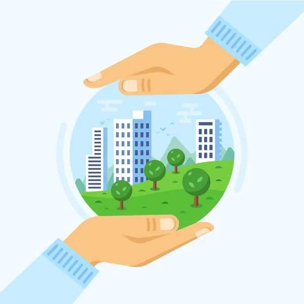 Environment protection, use of natural clean products. Clean city, landscapes. — Stock Vector