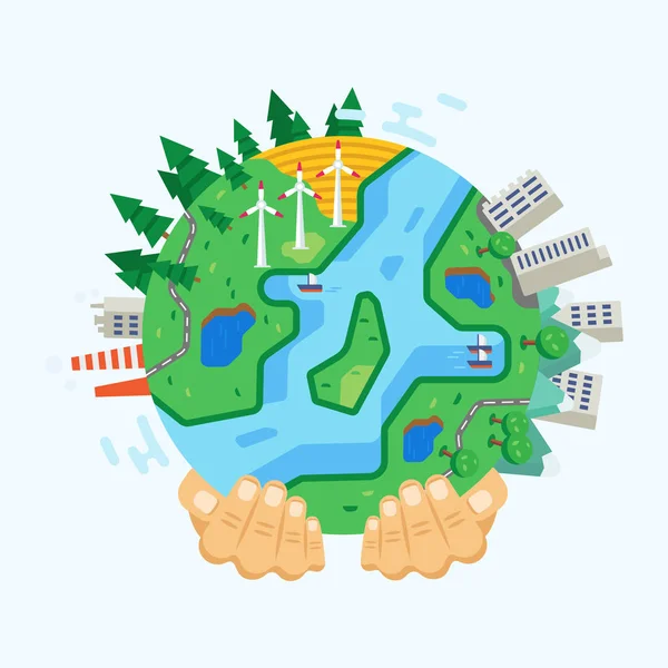 Environment protection. Clean city, landscapes, preservation ecology, eco-protection earth. — Stock Vector