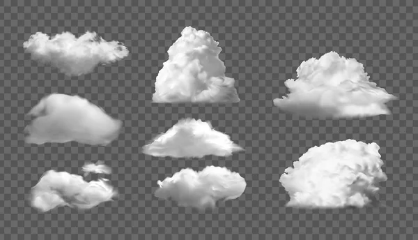 Collection set of realistic white clouds on a transparent background. — Stock Vector