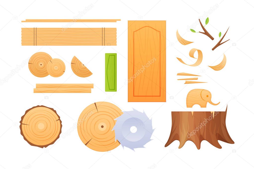 Woodworking industry, set knots, stumps, boards, shavings, finished wood products.