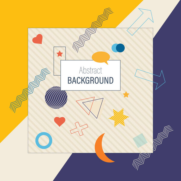 Абстрактный геометрический фон, текстура, яркий плакат с полосками, буквами, символами
.