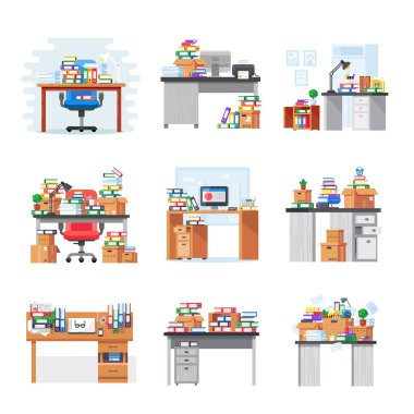 İç ofis Oda, çalışma alanı ile yığın kağıt belgeler kümesi.