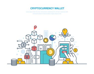 Cryptocurrency cüzdan. Elektronik para, ciro bitcoin, Finans Finansal faaliyetler.