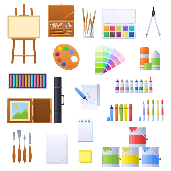 Ensemble de divers outils et accessoires pour le dessin, artistes . — Image vectorielle