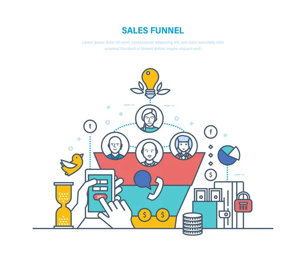 Sales funnel. Lead and internet sales concept with funnel. — Stock Vector