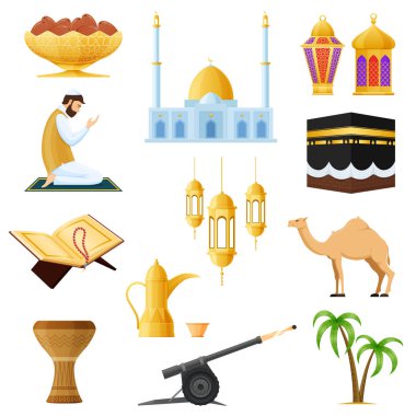 Geleneksel Müslüman nesneleri Ramazan Kareem ayarlayın. Gelenekleri, ibadet, nesneleri.