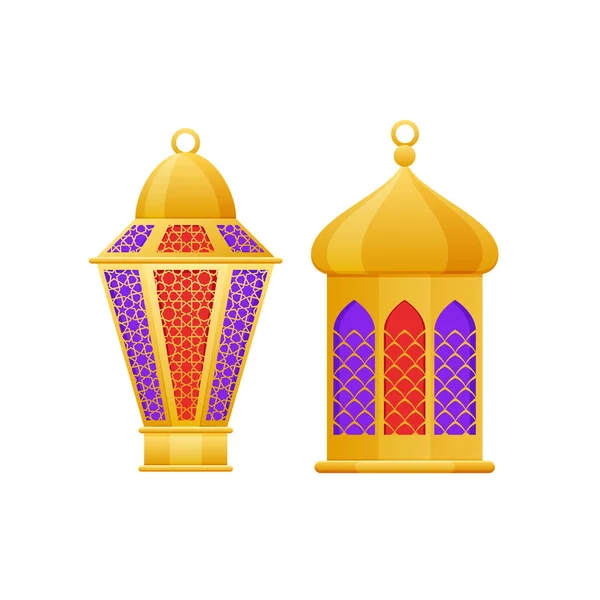 Ramadan kareem, schöne goldene Lichter, Lampen, Nachtlichter, mit Mosaik. — Stockvektor