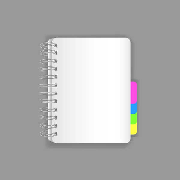 Cuaderno de plantillas, rotafolio vacío con un resorte y pestañas de colores . — Vector de stock