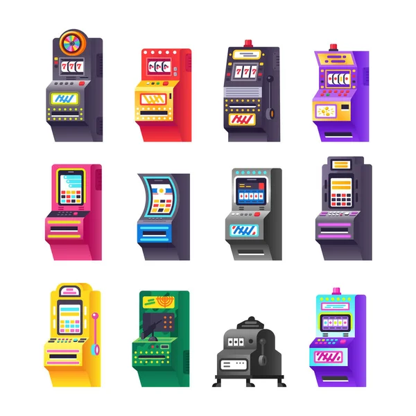 Set slot machine, gioco virtuale elettronico con fare punti, bonus . — Vettoriale Stock