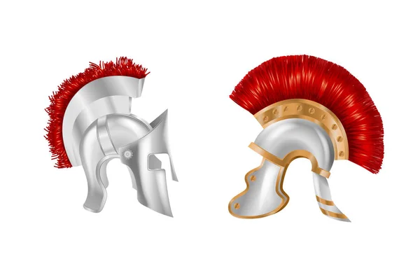 Realistic Spartan Ancient Greek, Roman helmet. Silver protective headgear. — Stock Vector