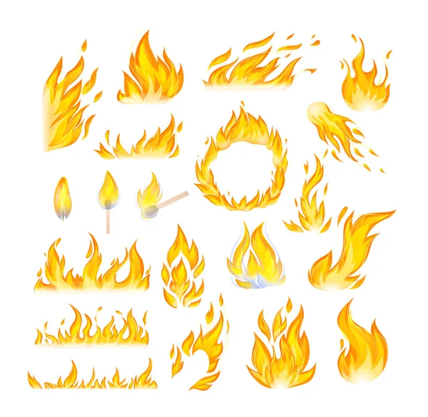 Vlammen rood en oranje hete vlammende hitte explosie cartoon — Stockvector