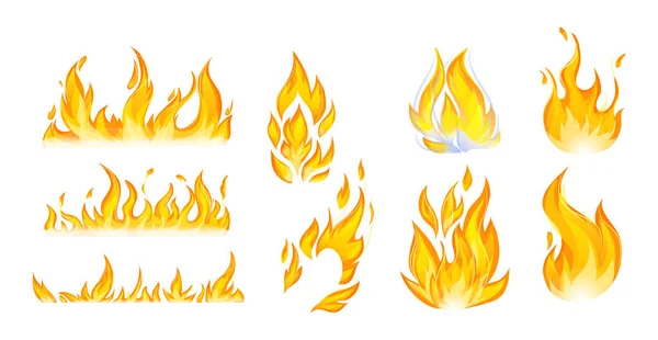 Chama vermelho e laranja quente flamejante explosão de calor desenhos animados —  Vetores de Stock
