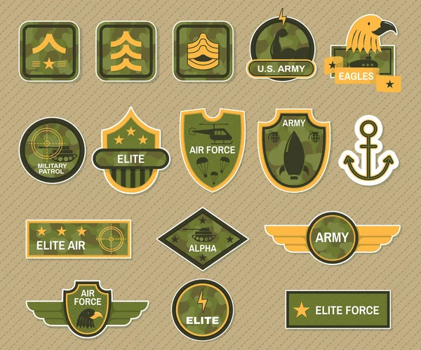 Military symbol and army badge set vector — Stock Vector