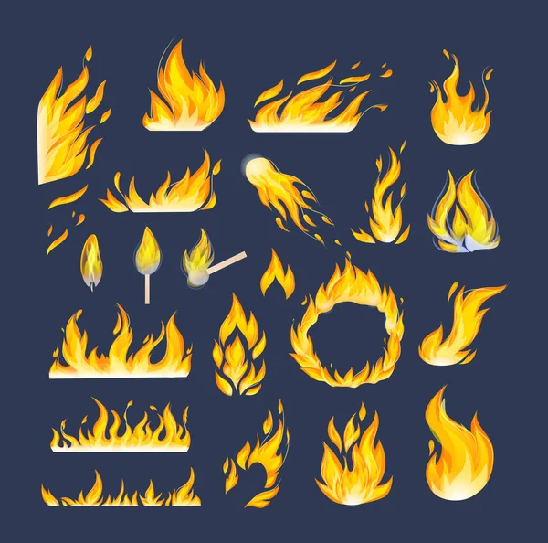 Plameny červené a oranžové horké hořící výbuch tepla karikatury — Stockový vektor