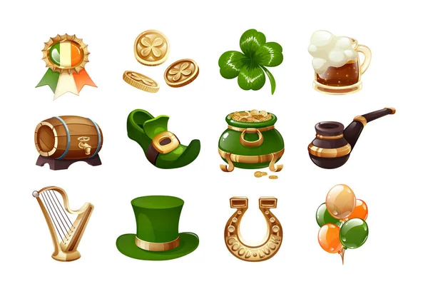 Saint Patrick s Day icons set vector illustration — Stock Vector