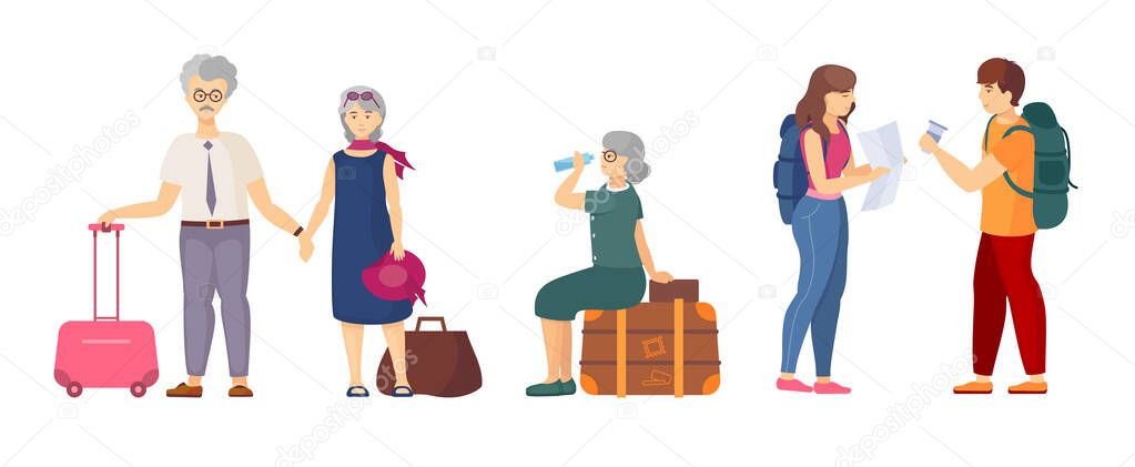 Travel group with luggage travelling in summer vacation