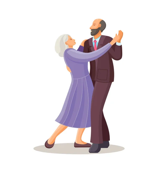 Elderly man and woman senior aged persons dance waltz — Stock Vector
