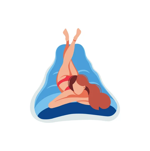 Jeune femme natation caoutchouc matelas d'air repos — Image vectorielle