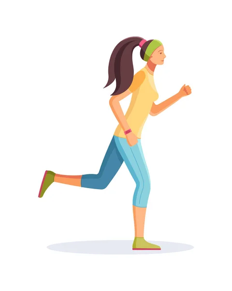 Young running woman, girl jogging cartoon vector isolated — Stock Vector