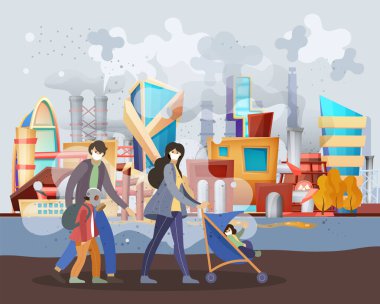 Endüstriyel atık çizgi film vektörü tarafından çevre kirliliği