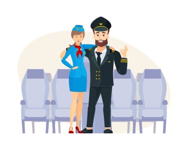 Uçak kaptanı ve üniformalı hostes.