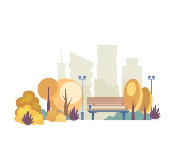 Parque de la ciudad de otoño de la ilustración vector de dibujos animados de banco — Vector de stock