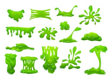 Realistic green slime in shape of dripping blob splashes smudges clipart