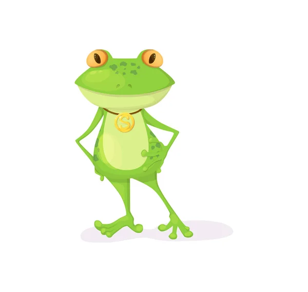 Green frog character cartoon vector illustration isolated — Stock Vector