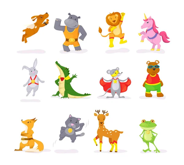 Carino animale bambini set personaggio cartone animato vettore illustrazione isolato — Vettoriale Stock