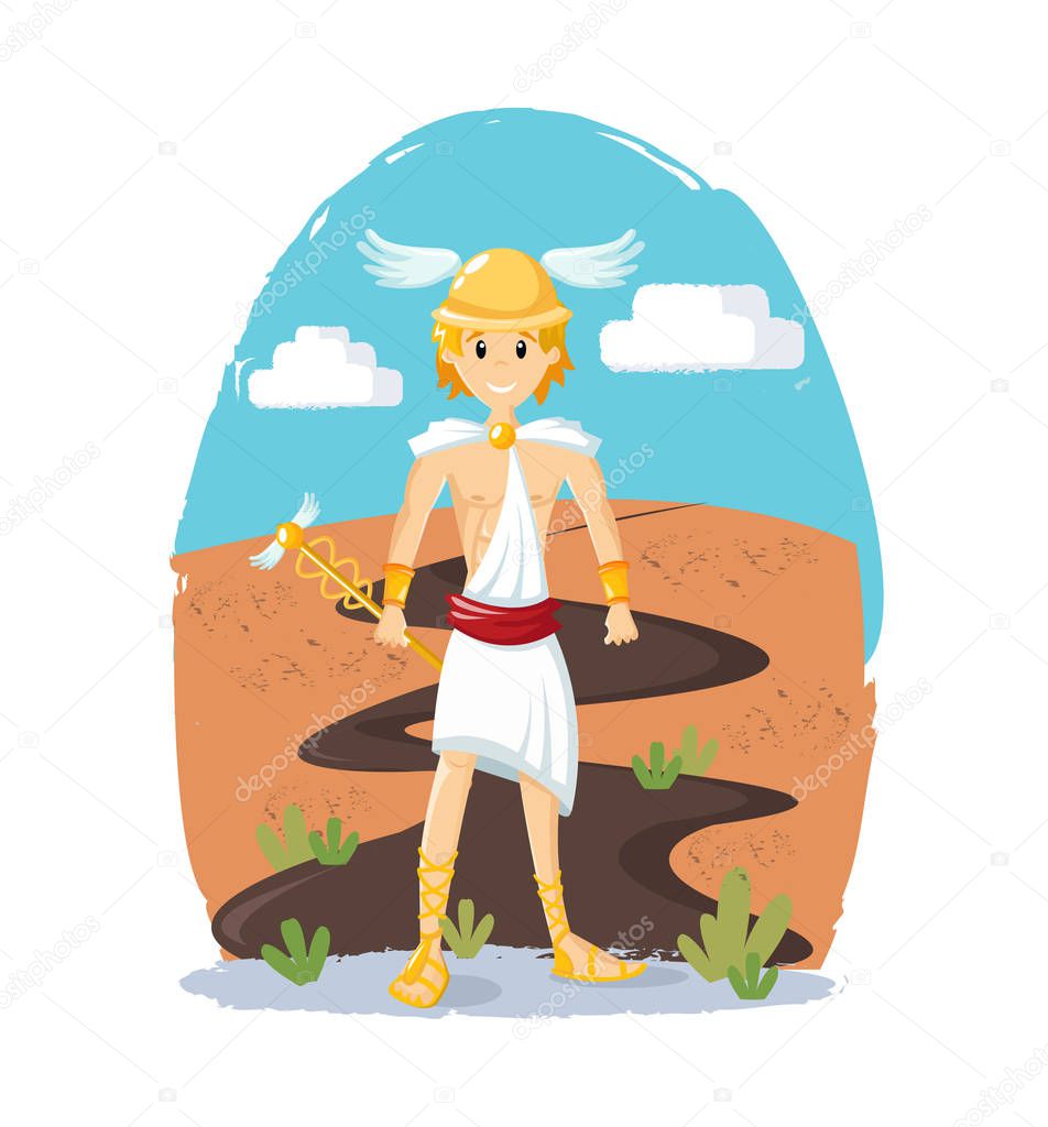 Ancient Greek Mythological God Hermes God Of Roads And Fields Vector Cartoon Illustration Premium Vector In Adobe Illustrator Ai Ai Format Encapsulated Postscript Eps Eps Format