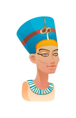 Mavi başlıklı Mısır Kraliçesi Nefertiti 'nin Büstü
