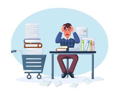 Aşırı çalışma ve aşırı çalışma nedeniyle yorgun işadamı