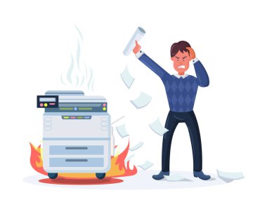 Bir sürü yazılı belgesi olan kızgın bir işadamı..