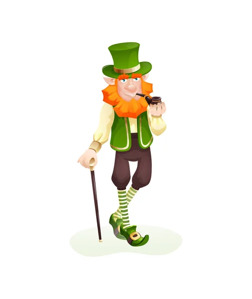 Funny irlandés fantástico personaje, gnome leprechaun vector de dibujos animados — Vector de stock